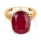 Afrikanischer Rubin (Fissure gefüllt), Moissanit Ring, 925 Silber Gelbgold Vermeil, (Größe 19.00), ca. 13.71 ct