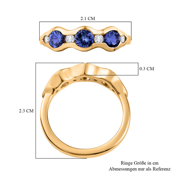 Tansanit und Zirkon 3 Stein Ring 925 Silber 585 Vergoldet image number 7