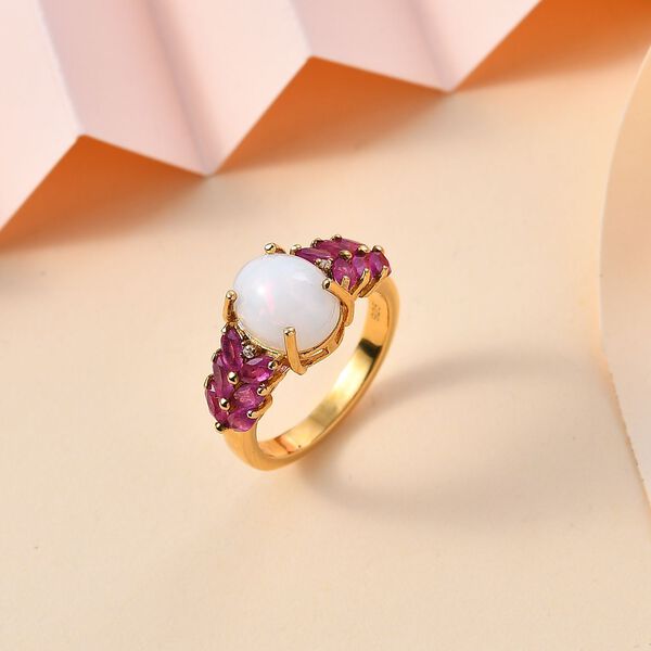 AA nat&uuml;rlicher, &auml;thiopischer Welo Opal, Zirkon und afrikanischer Rubin-Ring - 3,12 ct. image number 2