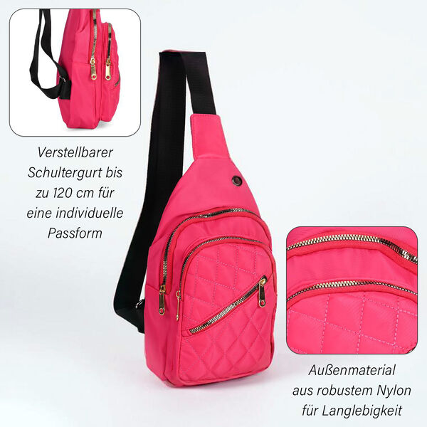 Stepp-Slingtasche mit RFID-Schutz und Kopfhöreröffnung, Größe: 17x7,5x30cm, Rosa image number 3