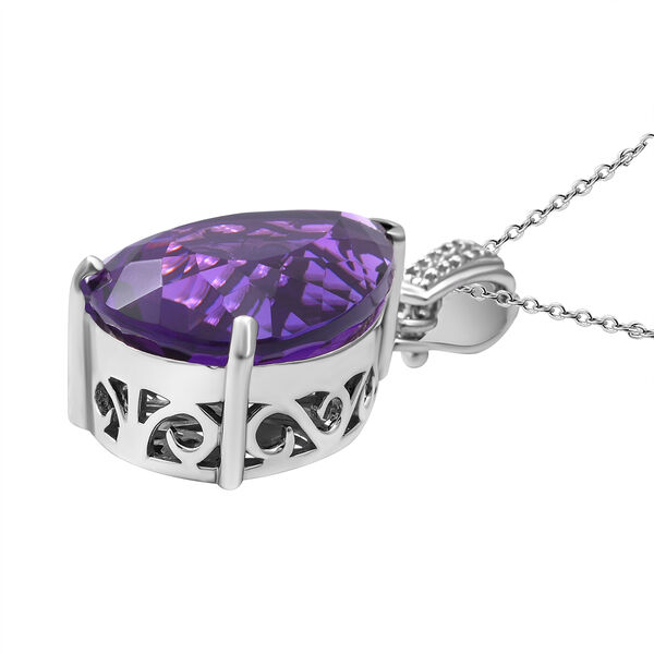 Afrikanischer Amethyst und wei&szlig;er Zirkon-Anh&auml;nger mit Kette, 925 Silber platiniert ca. 27.14 ct image number 3