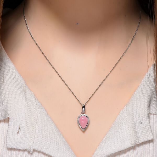 D'Joy Natürliche Rosa Königsmuschel Perle (12x8 mm), Moissanit Anhänger mit Kette, ca. 45 cm 925 Silber rhodiniert image number 2