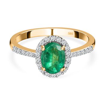 AAA Kagem sambischer Smaragd, wei&szlig;er Diamant Ring, 585 Gold (Gr&ouml;&szlig;e 18.00) ca. (10 Tage liefertag) 1.29 ct