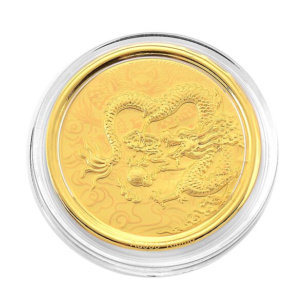 999er Goldm&uuml;nzefolie mit Drachenmotiv und Regenbogen-Designlinie, ca. 30 mm, ca. 100 mg image number 0