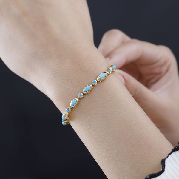 AA Sleeping Beauty T&uuml;rkis, Neon Apatit Armband ca. 18 cm 925 Silber 750 Gelbgold Vermeil ca. 3,84 ct. image number 3