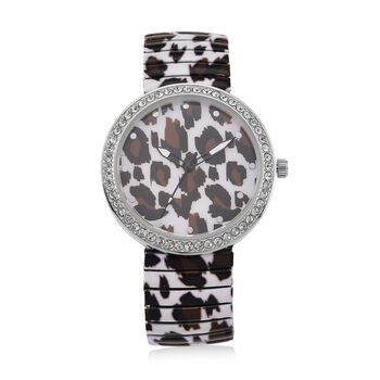 STRADA - Armbanduhr mit Leopardenmotiv, Kristall-L&uuml;nette, Japanisches Uhrwerk, Edelstahlzugband, Reiner Edelstahl