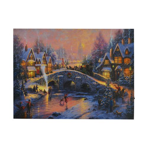 Winterlandschaft, Brücke und Fluss - Leinwandbild mit LED-Beleuchtung, 30x40x1,8 cm image number 0