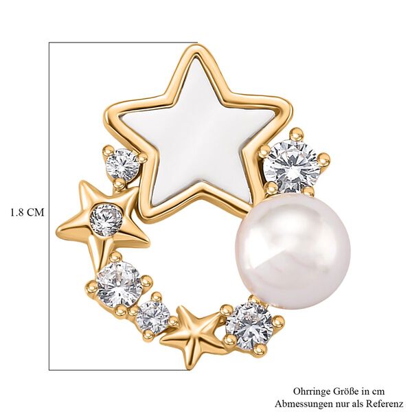 Wei&szlig;e Muschelkernperle (5-7 mm), Wei&szlig;es Perlmutt Ohrringe, Nickelfreies Messing, golfarben image number 6