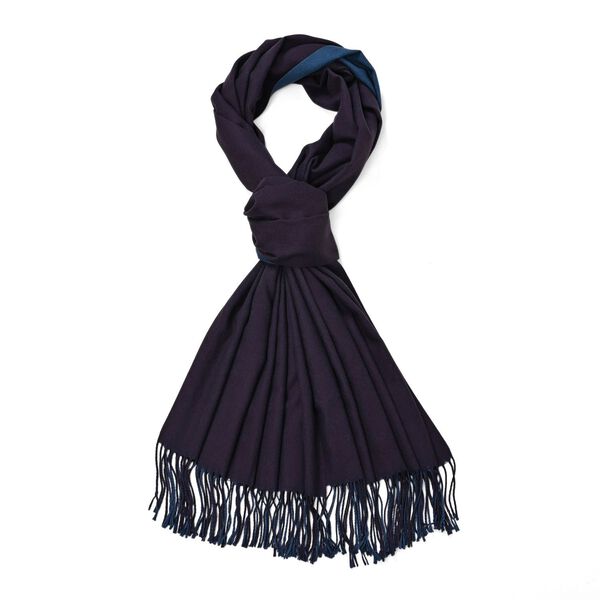Eleganter doppelseitiger Schal mit Fransen, 68x180cm, Marineblau image number 0