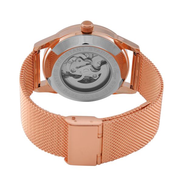 GENOA TIME V2 - Automatische mechanische Uhr mit Drachenmuster und Edelstahl-Mesharmband, 23 cm, rosevergoldet, ca. 89,00g image number 7