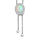 AA natürliche, äthiopische Welo Opal und Zirkon-Lariat-Halo-Halskette, 60 cm, 925 Silber platiniert, 1,48 ct. image number 0