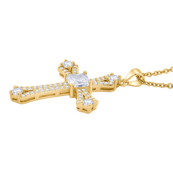 Wei&szlig;er Zirkonia Anh&auml;nger mit Kette, ca. 50 cm 316L Edelstah, Nickelfreies Messing, goldfarben