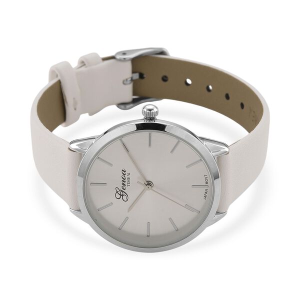 GENOA TIME V2 - Quarzuhr mit japanischem PC21S Werk, weißem Zifferblatt und weißem Lederarmband, Edelstahl Gehäuse, 3 ATM wasserdicht image number 3