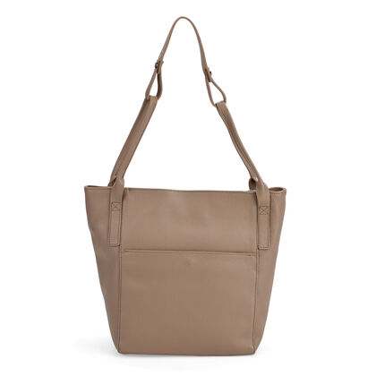 Echtleder-Tote-Bag mit Magnetverschluss-Au&szlig;entasche und ger&auml;umigem Innenfach, 34x14x29 cm, Beige
