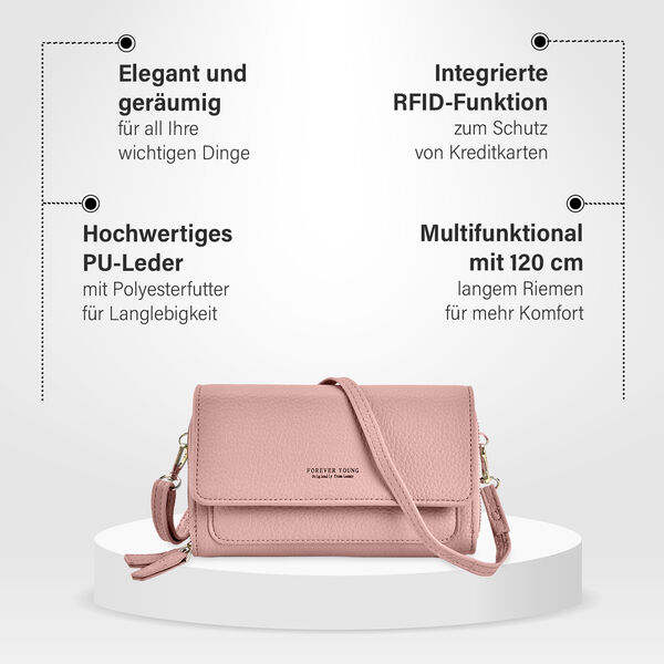 Crossbody-Tasche mit RFID-Schutz, Rosa image number 3