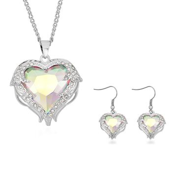 2er Set -Glas, Kristall Anh&auml;nger mit Kette und Ohrringe, Auroraborealis