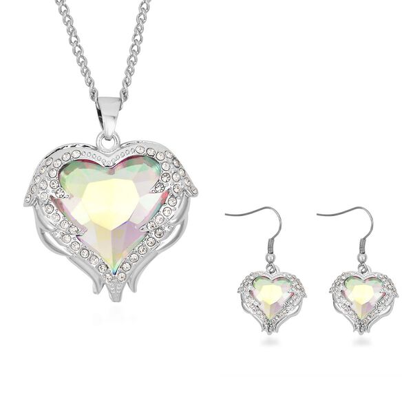 2er Set -Glas, Kristall Anhänger mit Kette und Ohrringe, Auroraborealis image number 0