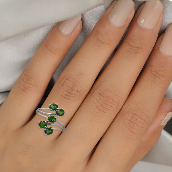 Nat&uuml;rlicher Chromdiopsid Bypass-Ring 925 Silber platiniert  ca. 1,90 ct image number 1