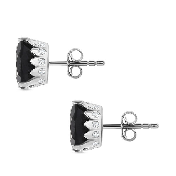 EverTrue AA schwarze Glasachat und Zirkon Ohrringe in Silberton - 4,42 ct. image number 3