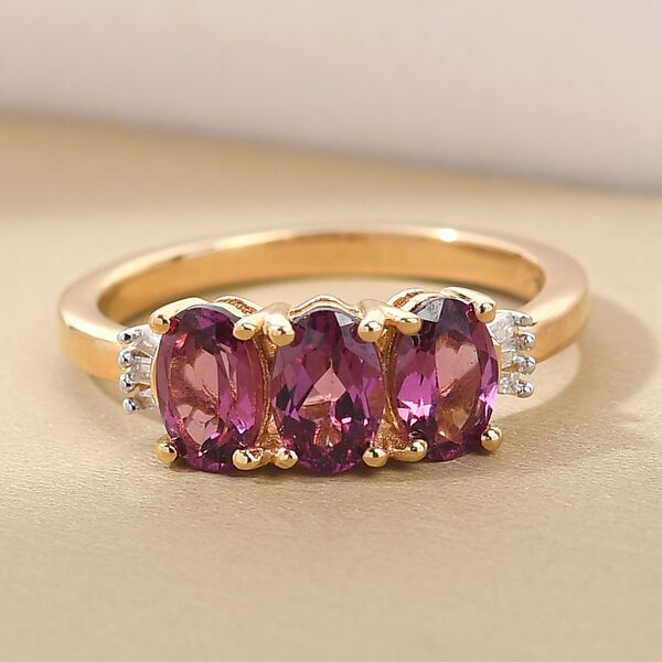 Rhodolith Granat und wei&szlig;er Diamant-Ring, 925 Silber vergoldet  ca. 1,78 ct image number 2