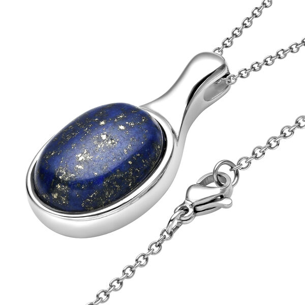 Satz von 2 Lapislazuli Silber Ton Solitär Ring und Anhänger mit Kette 27,00 Ct image number 7