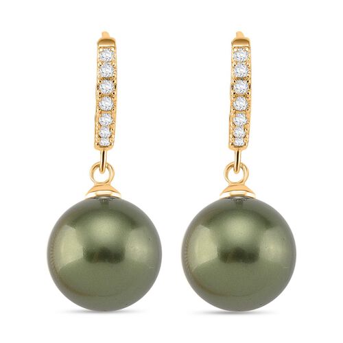 Pfaufarbene Muschelperle, Weißer Zirkonia Ohrringe Messing Standard 20.50 ct image number 0