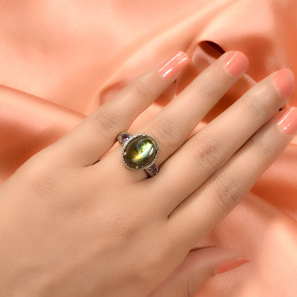 Labradorit und afrikanischer Amethyst-Ring, Edelstahl  ca. 6,39 ct image number 3