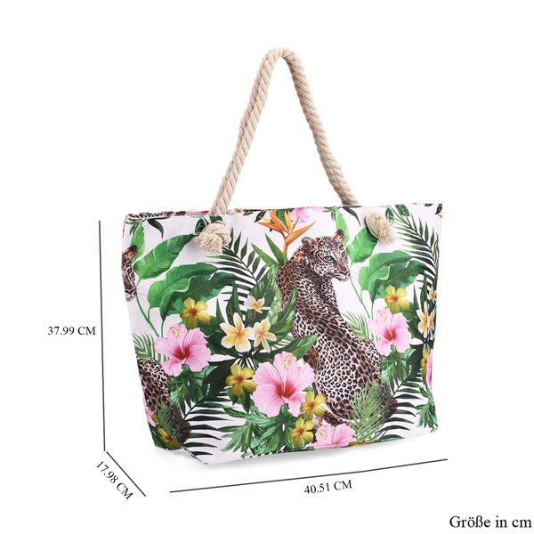 Handbemalte Tasche mit verstellbarem Kordelriemen, 50x17x38cm, Blumen mit Leopardenmuster image number 7