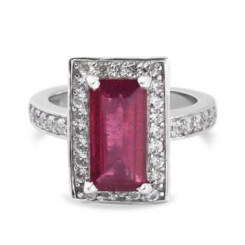 Fissure gef&uuml;llt Rubin und Zirkon Halo Ring 925 Silber platiniert (Gr&ouml;&szlig;e 16.00) ca. 4,34 ct