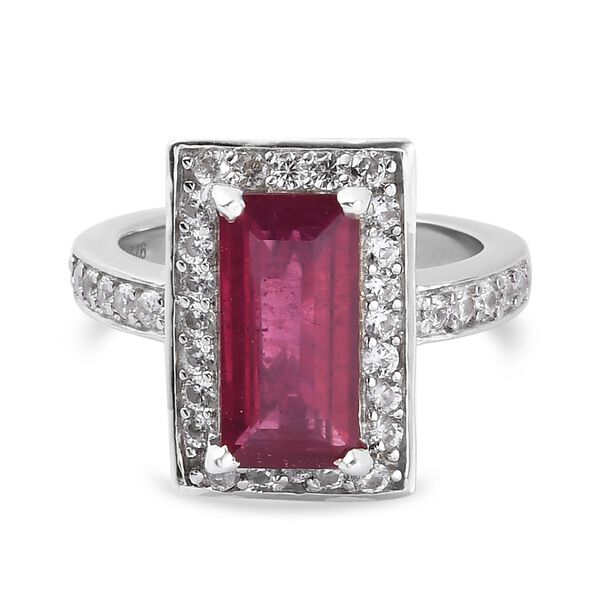 Fissure gef&uuml;llt Rubin und Zirkon Halo Ring 925 Silber Platin-&Uuml;berzug