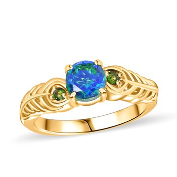 Pfau Quarz Triplett und nat&uuml;rlicher Chromdiopsid-Ring - 1,04 ct.