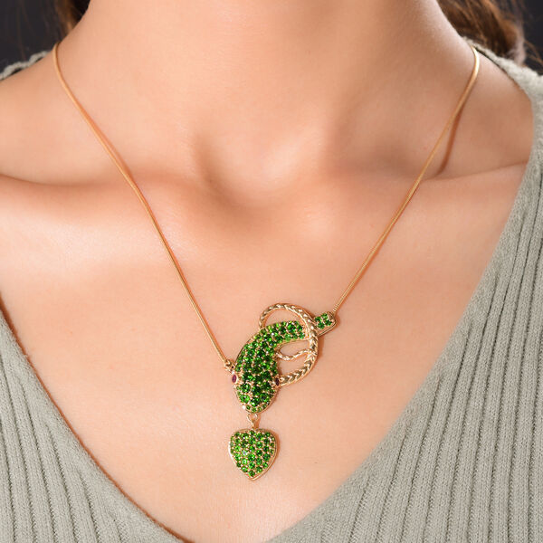 Nat&uuml;rliche Chromdiopsid und afrikanische Rubin-Halskette in Silber image number 2