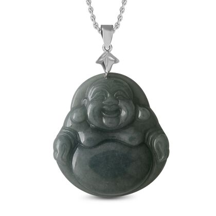 Nat&uuml;rlicher Olmek Jadeit Anh&auml;nger mit Kette, 925 Silber rhodiniert ca. 58.90 ct