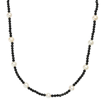 Schwarze Spinell und S&uuml;&szlig;wasserperle 60+5cm Halskette