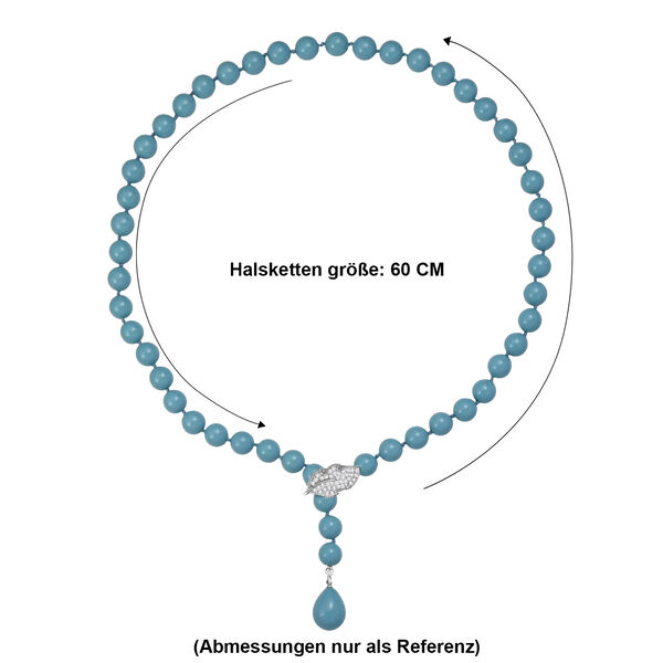Sleeping Beauty t&uuml;rkisfarbene 10mm Muschelkernperle und wei&szlig;e Zirkonia 60cm Halskette image number 6