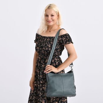 Leder-Crossbody-Tasche mit 3 Tragevarianten, 32x12x25 cm, Blau