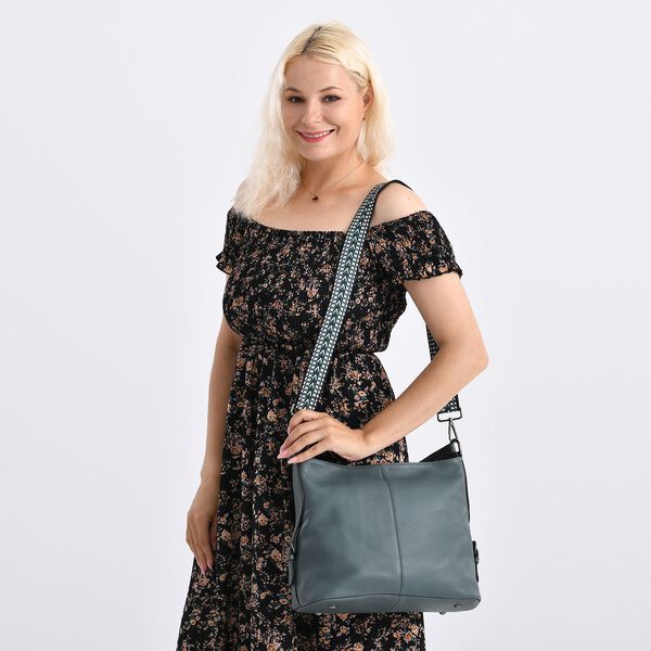 Leder-Crossbody-Tasche mit 3 Tragevarianten, 32x12x25 cm, Blau image number 3