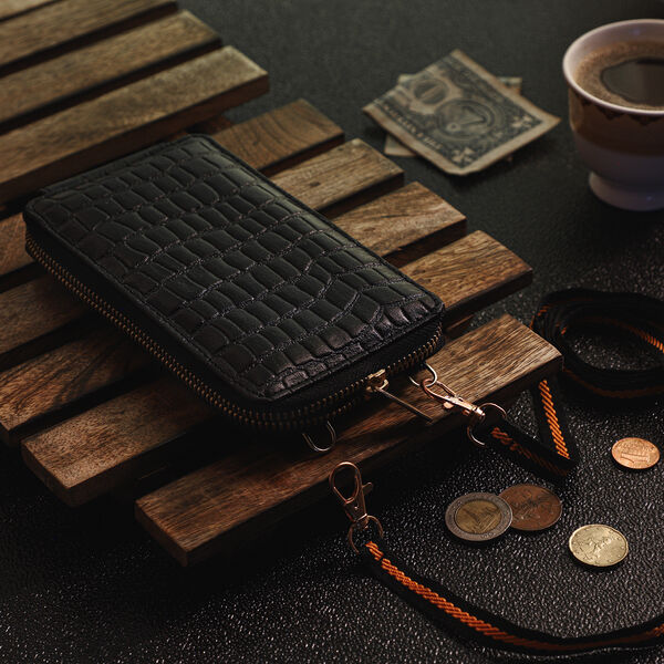 Unisex Brieftasche aus echtem Leder, Größe 17,7x2,5x10 cm, Schwarz image number 2