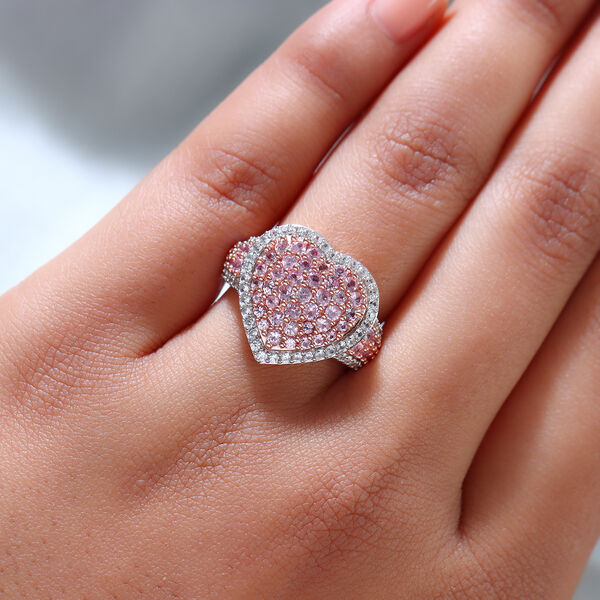 Rosa Saphir und Zirkon-Halo-Ring, 925 Silber ros&eacute;vergoldet, 1,86 ct. image number 3