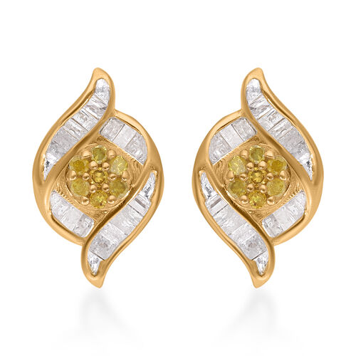 Gelbe Diamant, weiße Diamant Ohrringe, 925 Silber Gelbgold Vermeil ca. 0.33 ct image number 0