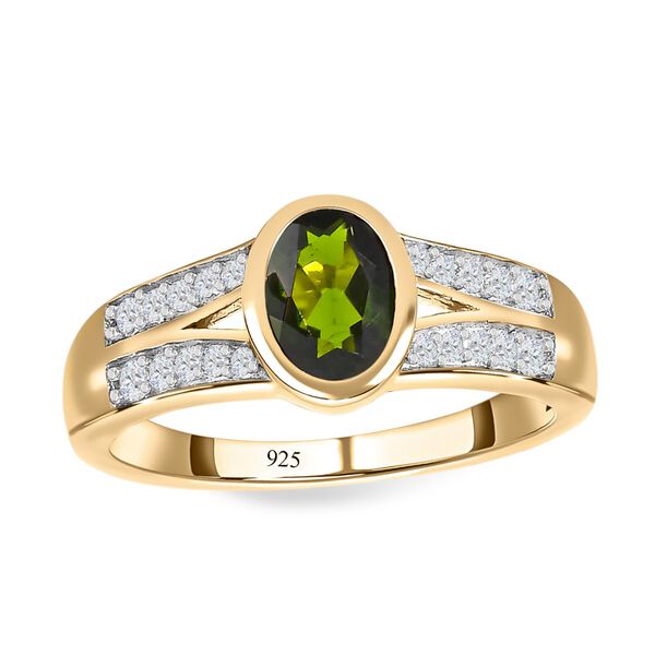 Nat&uuml;rlicher Chromdiopsid, wei&szlig;er Zirkon Ring, 925 Silber vergoldet (Gr&ouml;&szlig;e 17.00), ca. 0.95 ct image number 4