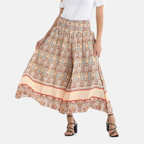 Gesmokte Taillen-Culottes mit Damastmuster, Einheitsgr&ouml;&szlig;e, Rot-Beige image number 2