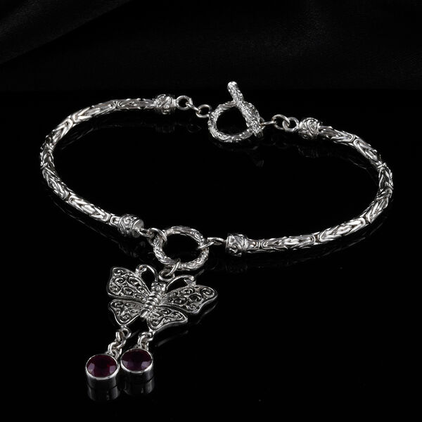 Royal Bali Kollektion - Rubin-Armband, Fissure gef&uuml;llt, 19 cm, mit Schmetterling Charme, 925 Silber ca. 2.40 ct image number 2
