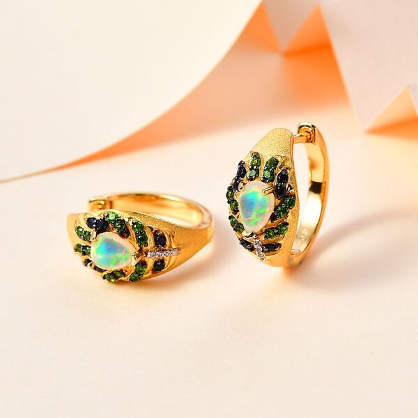 AA Natürlicher, äthiopischer Welo Opal, Kanchanaburi Blauer Saphir Ohrringe 925 Silber Zweifarbige Beschichtung ca. 1,62 ct. image number 2