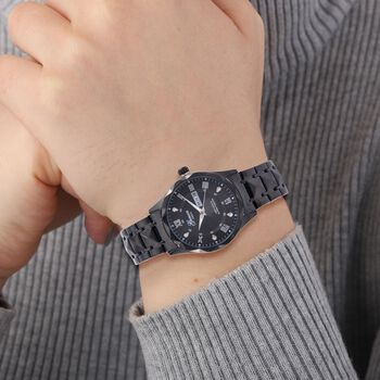 GENOA TIME V2, Schwarzes Zifferblatt und Kristallglas, Edelstahlarmband, 3ATM Wasserdicht, Reiner Edelstahl, Schwarz Beschichtung