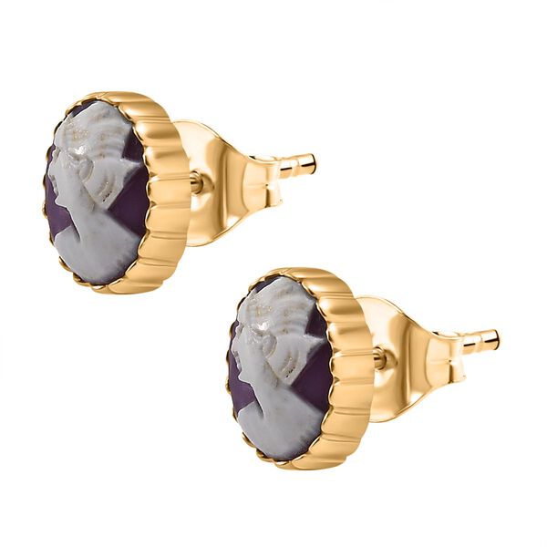 Italienische Kamee Ohrringe aus Conch-Muschel in Goldton image number 4