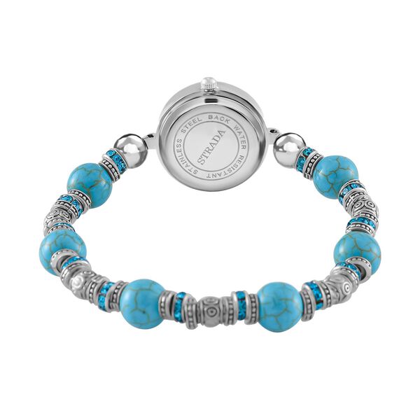 STRADA - Blauer Howlit, Wei&szlig;er Kristall Flexibles Armband-Uhr, Japanisches Uhrwerk, ca. 18-19 cm, Schwarz oxidiert image number 3