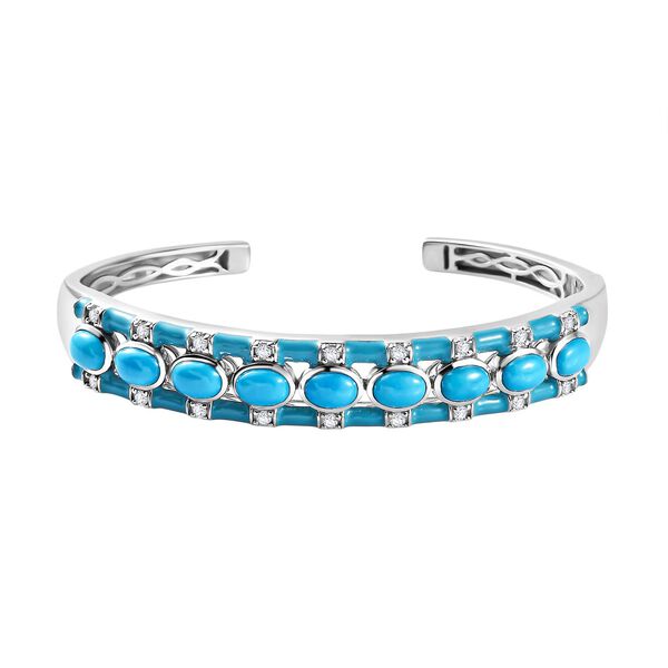 Sleeping Beauty T&uuml;rkis und Zirkon Armreif, 19cm - 8,38 ct.