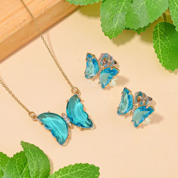 Blaues Kristall und weißes Zirkonia-Schmuckset image number 2