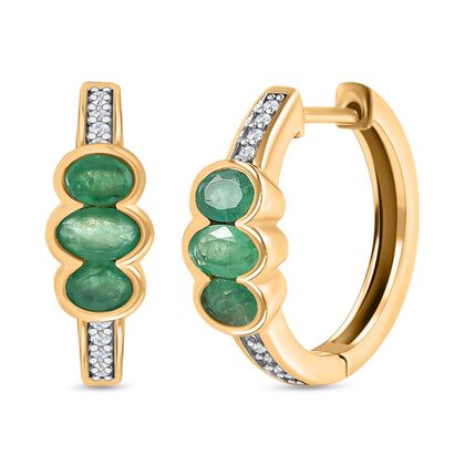 Kagem Sambischer Smaragd Ohrringe 925 Silber Gelbgold Vermeil ca. 1.22 ct